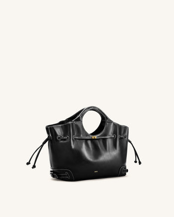 Virelle Waxed Vegan Leather Drawstring Tote Bag – Black