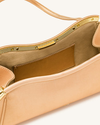 Naomi Satin Curved Shoulder Bag - Champagne Gold