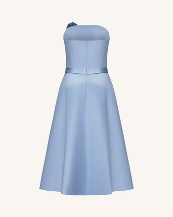 Iris Embroidered Strapless A-Line Midi Dress - Dusty Blue
