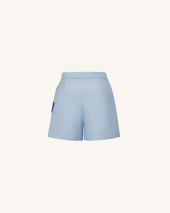 Iris Embroidered Tailored Shorts - Light Blue