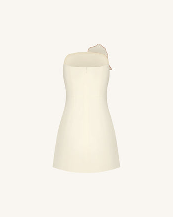 Slipper Orchid Appliqué Mini Dress - Ivory/Peach Pink