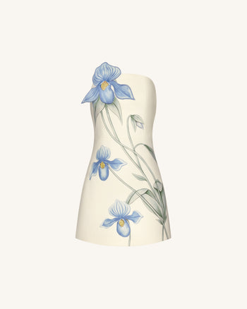 Slipper Orchid Appliqué Mini Dress - Ivory/Blue