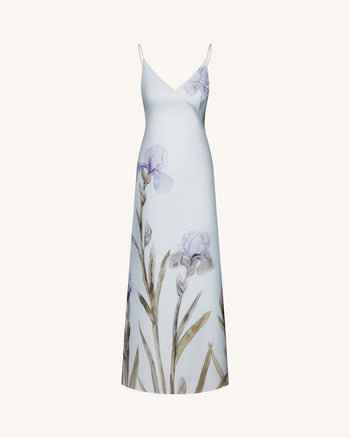 Iris Motif Satin Slip Gown - Light Blue