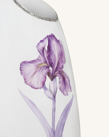 Beaded Trim Floral Mini Dress - White