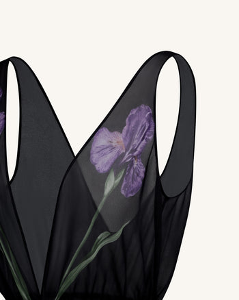 Sheer Floral Print Maxi Dress - Black