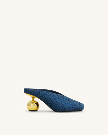 Ellie Woven Square-Toe Mule Heels - Denim Blue