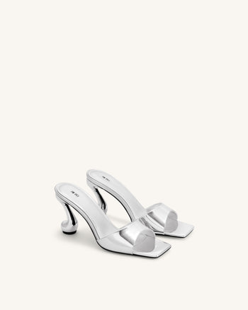 Hannah Metallic Faux Leather Mule Heels - Silver