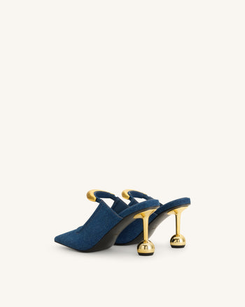 Sofia Metal Accent Sphere Heel Mules - Denim Blue