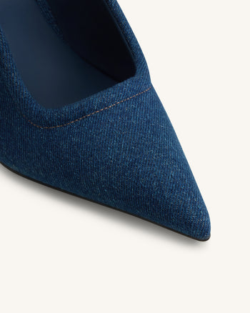 Sofia Metal Accent Sphere Heel Mules - Denim Blue