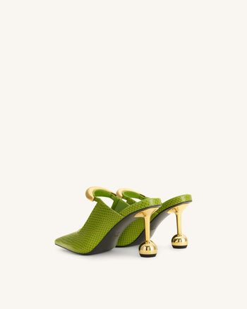 Sofia Metal Accent Sphere Heel Mules - Green