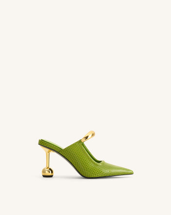 Sofia Metal Accent Sphere Heel Mules - Green