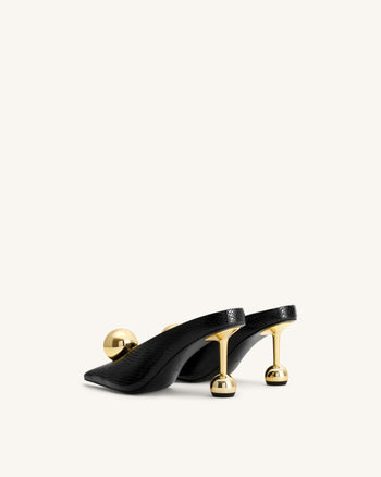 Sofia Angled Vamp Snakeskin Heel Mules - Black