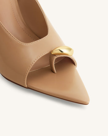 Noemi Pointed-Toe Mule Heels - Khaki