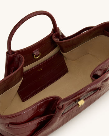 Maeve Dachshund Metal Charm Tote Bag - Burgundy Croc