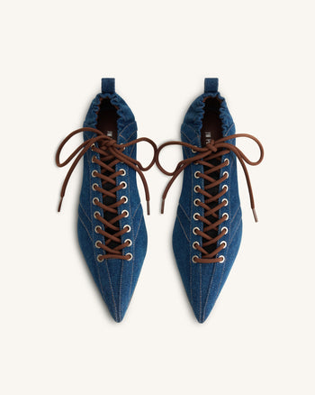 Ava Lace-Up Flats - Denim Blue
