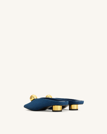 Helena Gold Sphere Pointed Toe Mules - Denim Blue