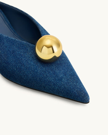 Helena Gold Sphere Pointed Toe Mules - Denim Blue