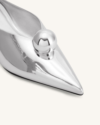 Helena Gold Sphere Pointed Toe Mules - Silver