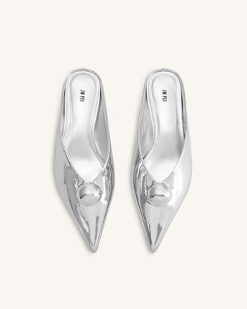 Helena Gold Sphere Pointed Toe Mules - Silver