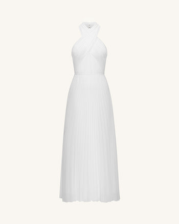 Pleated Cross Halter Maxi Dress - Ivory