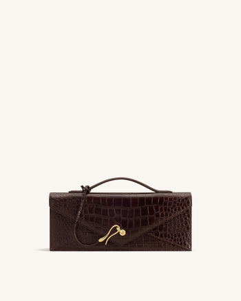 Celeste Envelope Top Handle Bag - Dark Brown Croc