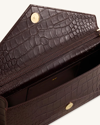 Celeste Envelope Top Handle Bag - Dark Brown Croc