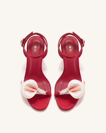 Alivia Calla Lily Gold Metal Heel Sandals - Red