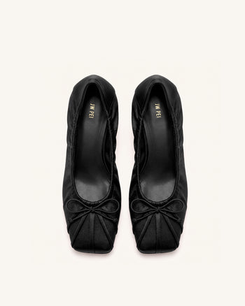 Solenne Satin Bow Ruched Pumps - Black