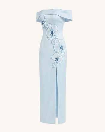 Orchid Embroidered Off-Shoulder Maxi Dress - Blue