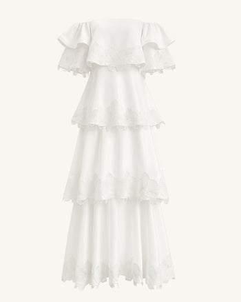 Orchid Embroidered Tiered Off-Shoulder Maxi Dress - White