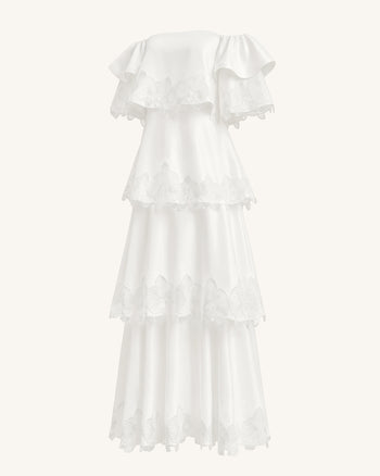 Orchid Embroidered Tiered Off-Shoulder Maxi Dress - White