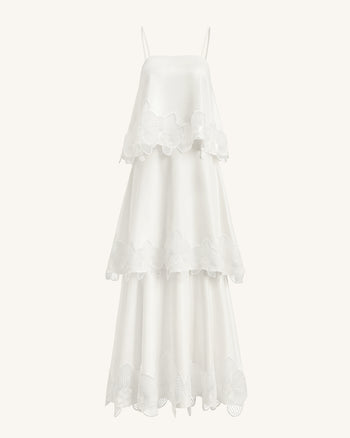 Orchid Embroidered Tiered Maxi Dress - White