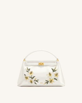 Carmen Lily Embroidery Top Handle Bag - Ivory White