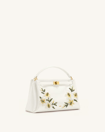 Carmen Lily Embroidery Top Handle Bag - Ivory White