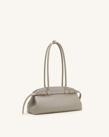 Arden Pebbled Belt Detail East-West Shoulder Bag - Taupe