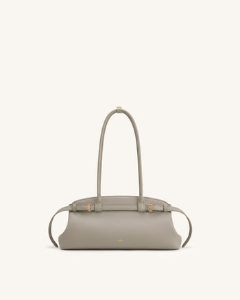 Arden Pebbled Belt Detail East-West Shoulder Bag - Taupe