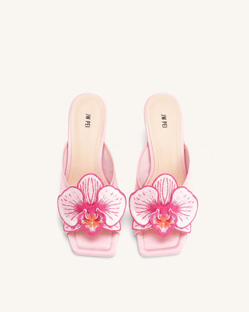 Serena Oversized Orchid Embroidered Mules - Pink