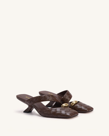 Noemi Woven Hardware Closed-Toe Mules - Dark Brown