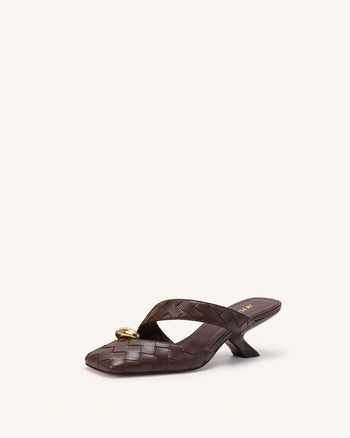 Noemi Woven Hardware Closed-Toe Mules - Dark Brown