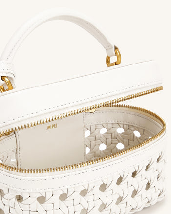 Cleo Woven Box Shape Top Handle Bag - Warm White