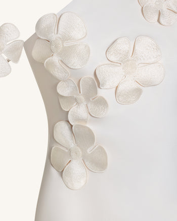 Floral Appliqué One Shoulder Sheath Maxi Dress - Ivory