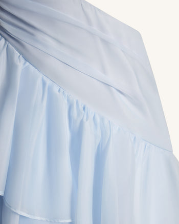 One Shoulder Cutout Ruffle Chiffon Maxi Dress - Blue