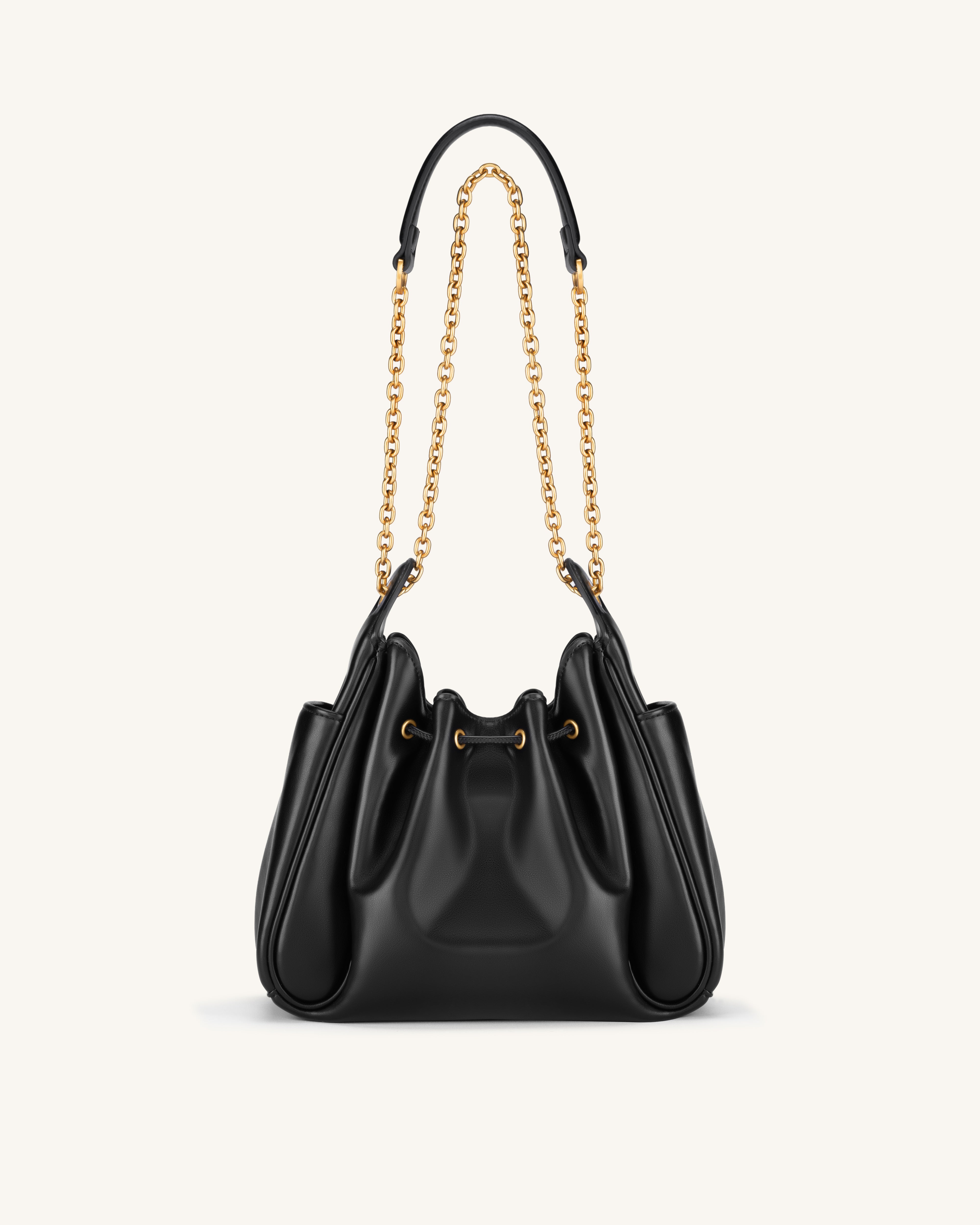 Rowan Ruched Drawstring Chain Bucket Bag - Black – JW PEI LATAM