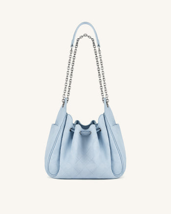 Rowan Faux Suede Quilted Chain Bucket Bag - Blue