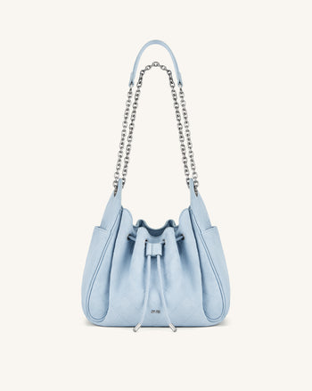 Rowan Faux Suede Quilted Chain Bucket Bag - Blue