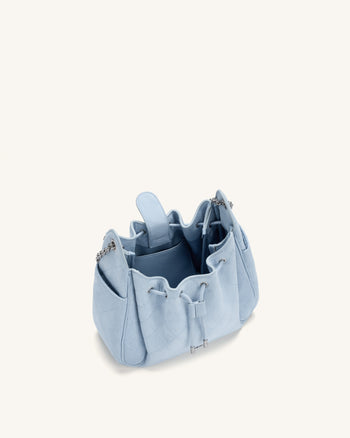 Rowan Faux Suede Quilted Chain Bucket Bag - Blue