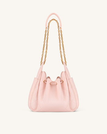 Rowan Faux Suede Quilted Chain Bucket Bag - Pink