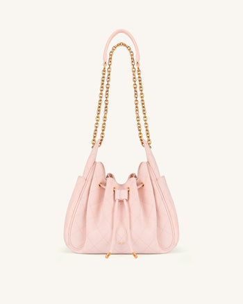 Rowan Faux Suede Quilted Chain Bucket Bag - Pink