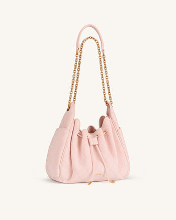 Rowan Faux Suede Quilted Chain Bucket Bag - Pink