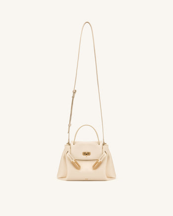 Rhea Small Pebbled Double Buckle Shoulder Bag - White